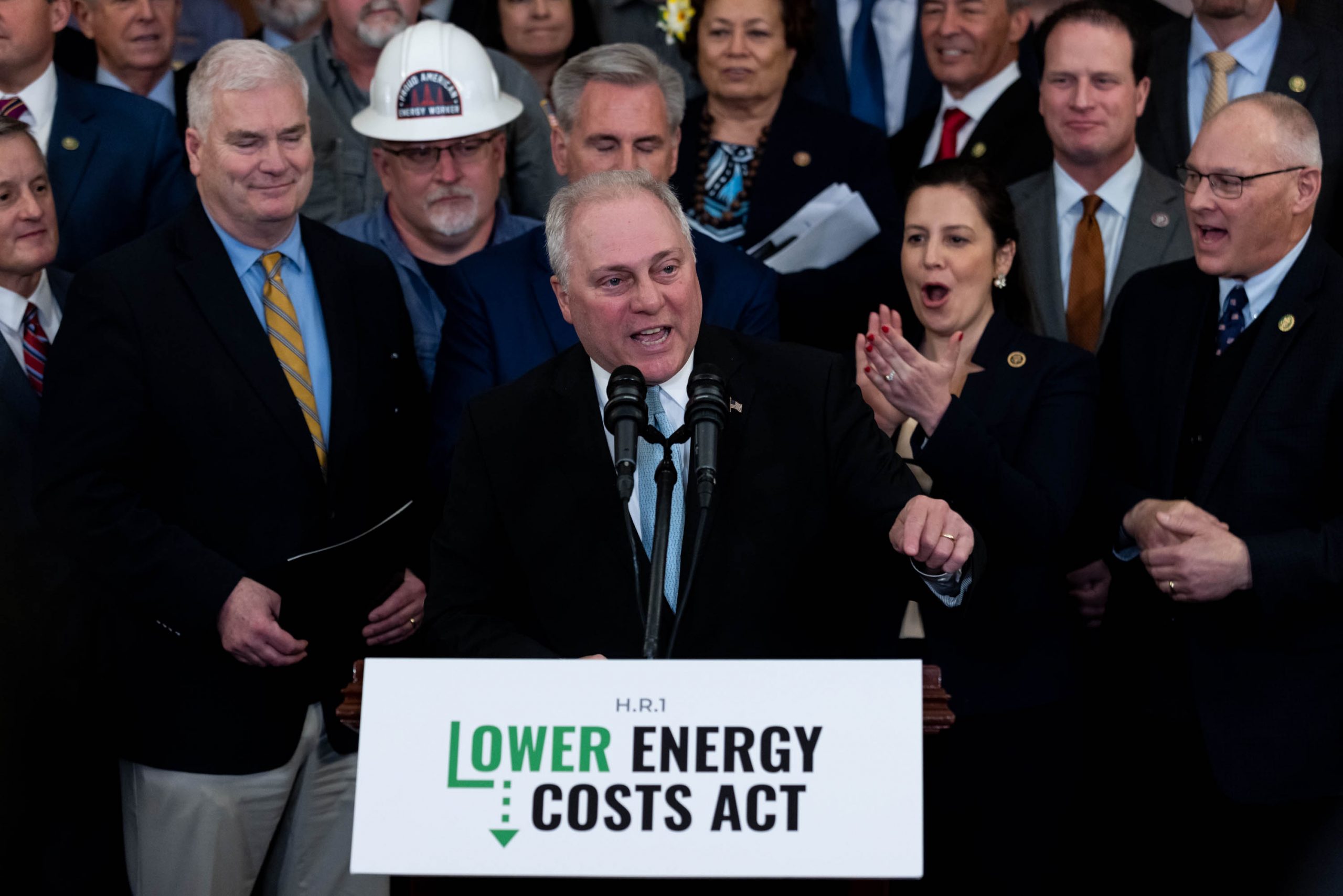 U.S. House Majority Leader Steve Scalise (R-LA) and House Republicans hold a news conference on the "Lower Energy Costs Act," on Capitol Hill, in Washington, D.C., on March 30, 2023.