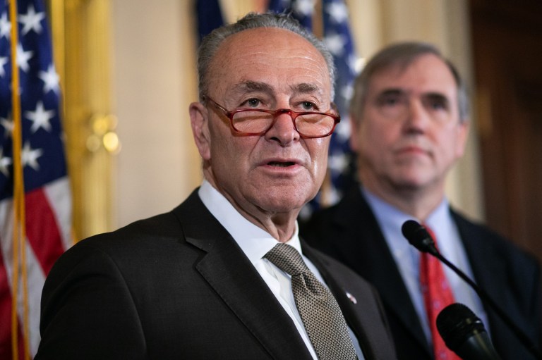 Senate Minority Leader, Chuck Schumer, D-NY, speaks at a news conference on Capitol Hill, Wednesday, March 27, 2019, to unveil the For the People Act. 