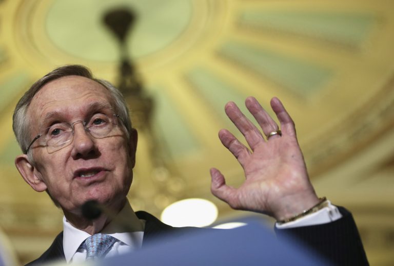 Sen. Harry Reid, D-Nev., speaks to members of the media on Capitol Hill last week. (Alex Wong/Getty Images)