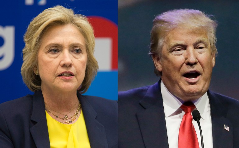 A new poll shows that most voters either dislike or hate Hillary Clinton and Donald Trump about equally. (AP Photo/Mark Humphrey)