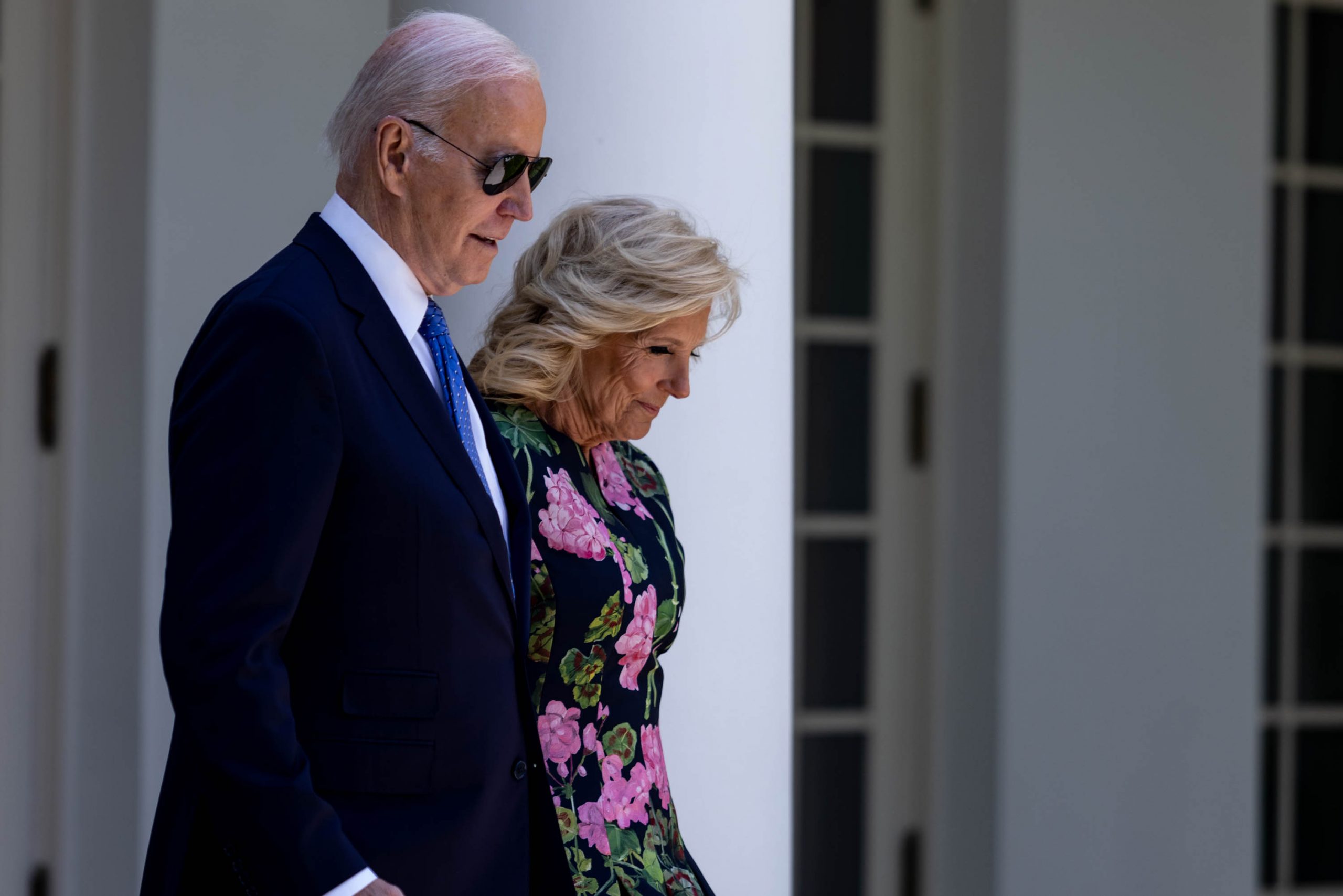 President Joe Biden and First Lady Jill Biden arrive to speak at a ceremony honoring the Council of Chief State School Officers' 2023 National and State Teachers of the Year at the White House in Washington, D.C. on April 24, 2023.