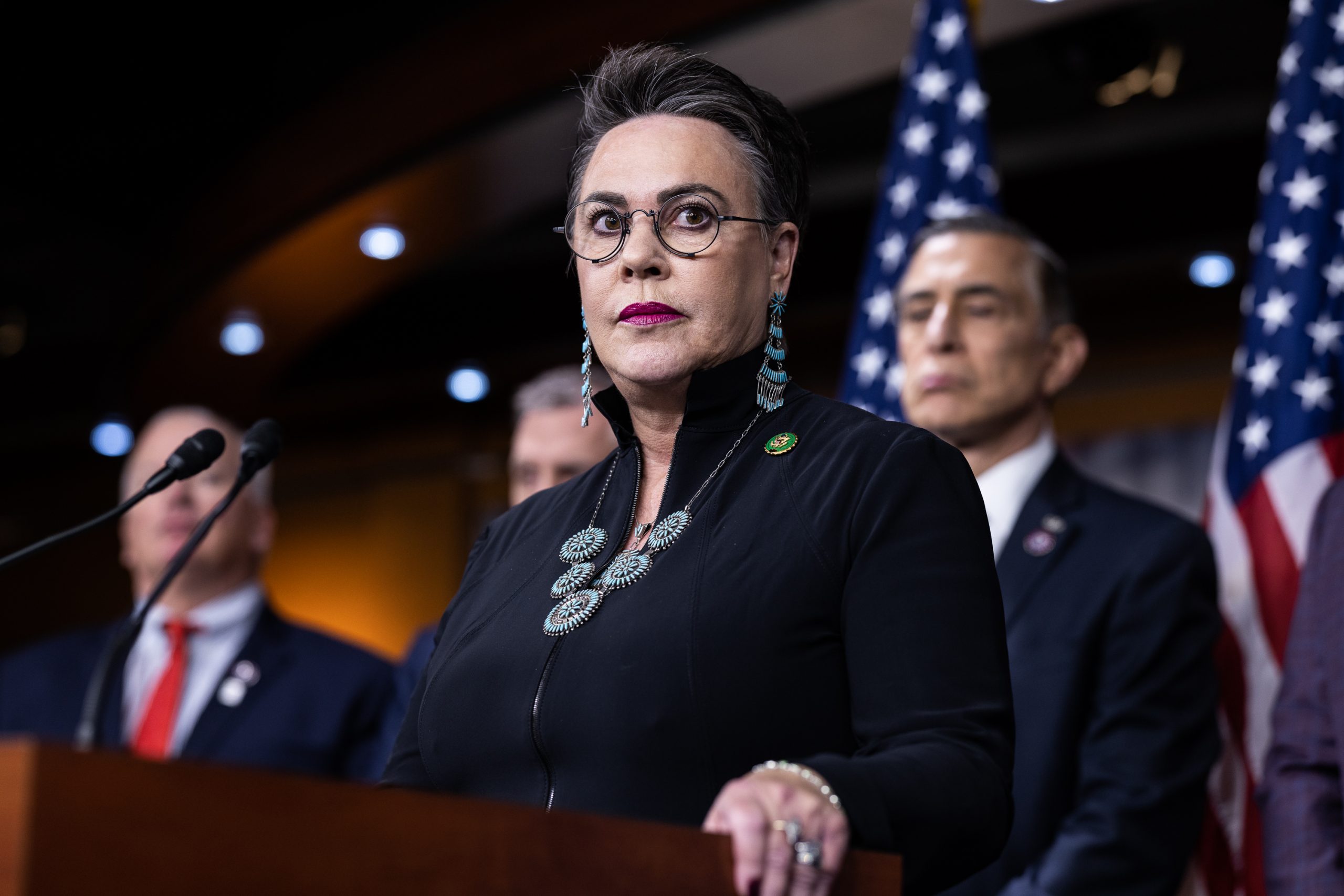 Rep. Harriet Hageman (R-WY) speaks during a Judiciary Committee and Select Weaponization Subcommittee press conference on the new whistleblower report. In her remarks, Hageman said, "the leadership in the FBI is corrupt."