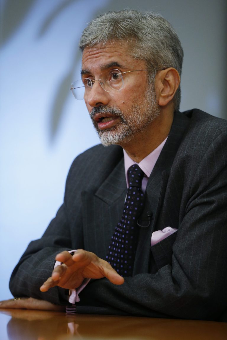 India's Ambassador to the United States, Dr. S. Jaishankar, gestures during an interviewed with The Associated Press in Washington, Friday, Jan. 24, 2014. (AP Photo/Charles Dharapak)