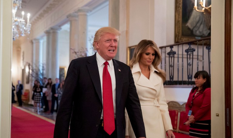 The first lady was also present and insisted on her husband's attendance, he quipped during his remarks. (AP Photo/Andrew Harnik)