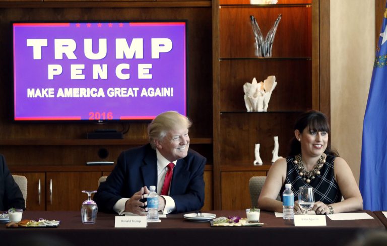 Donald Trump leads a Hispanic leaders and small business owners roundtable in Las Vegas, Friday, Aug. 26, 2016. (AP Photo/Gerald Herbert)