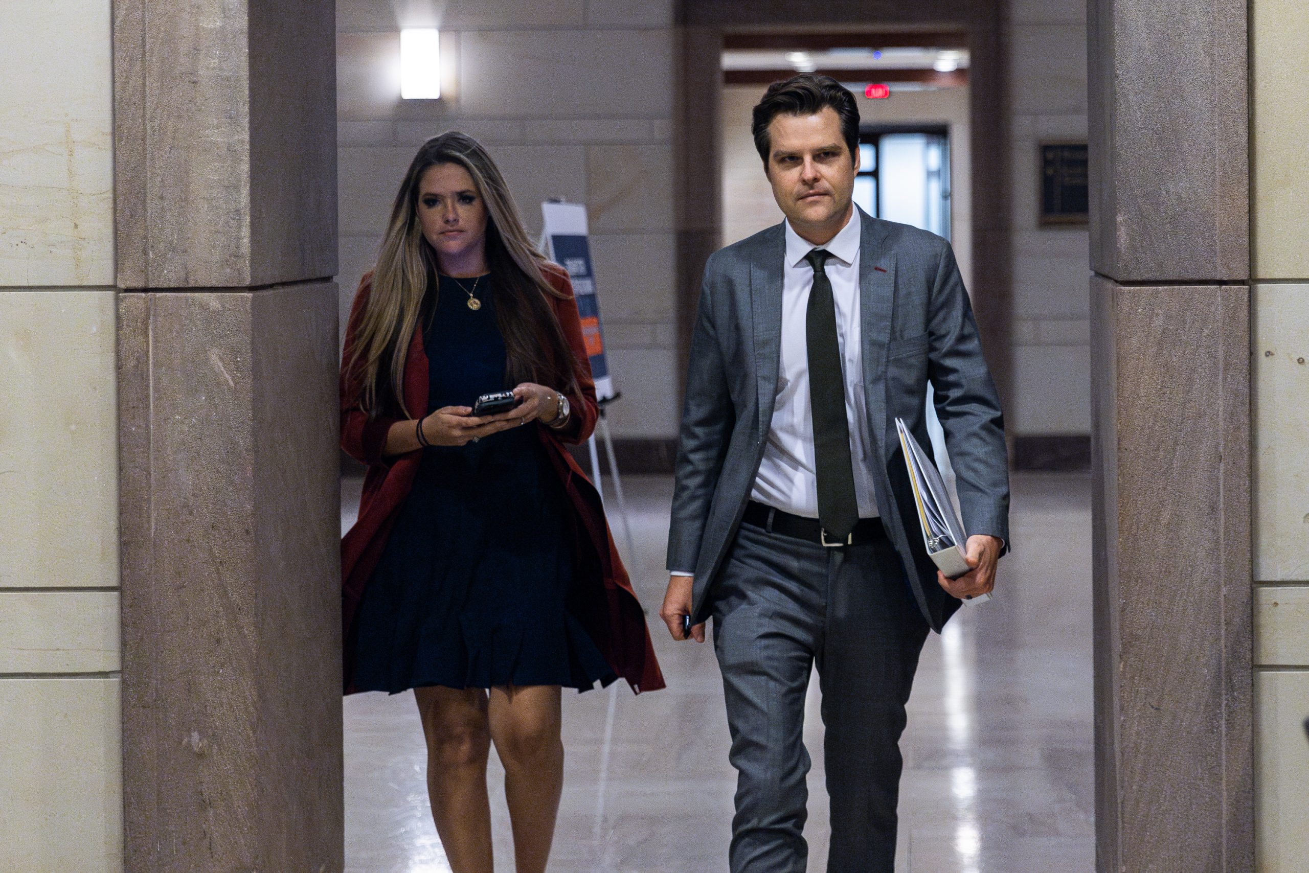 Rep. Matt Gaetz (R-FL) arrives at a House January 6th field hearing, on Capitol Hill, on Tuesday, June 13, 2023. Gaetz has accused the Department of Justice of political bias in its investigation into former President Trump. 