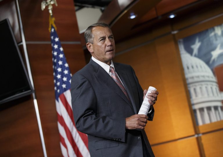 House Speaker John Boehner of Ohio arrives for a news conference on Capitol Hill in Washington, Thursday, Jan. 9, 2014. Boehner says he believes New Jersey Gov. Chris Christie remains a serious contender for the Republican 2016 presidential nomination, despite the traffic jam scandal engulfing the New Jersey governor. (AP Photo/J. Scott Applewhite)