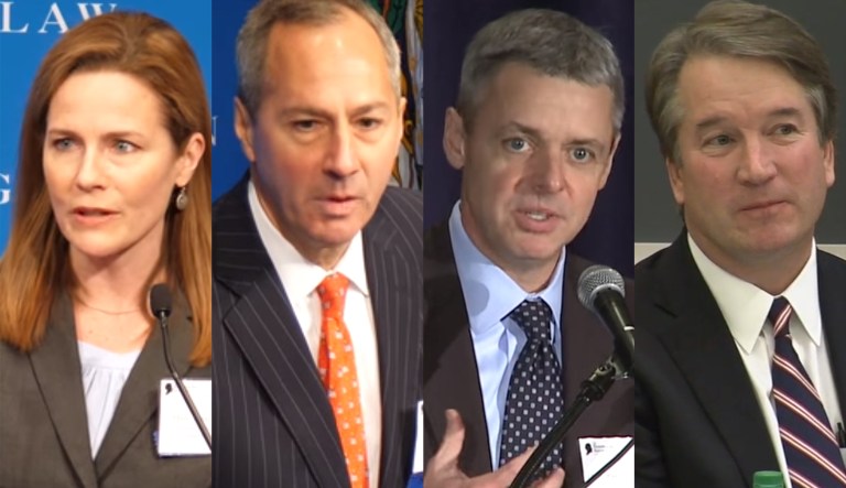 From left, Amy Coney Barrett, Thomas Hardiman, Brett Kavanaugh, and Raymond Kethledge.