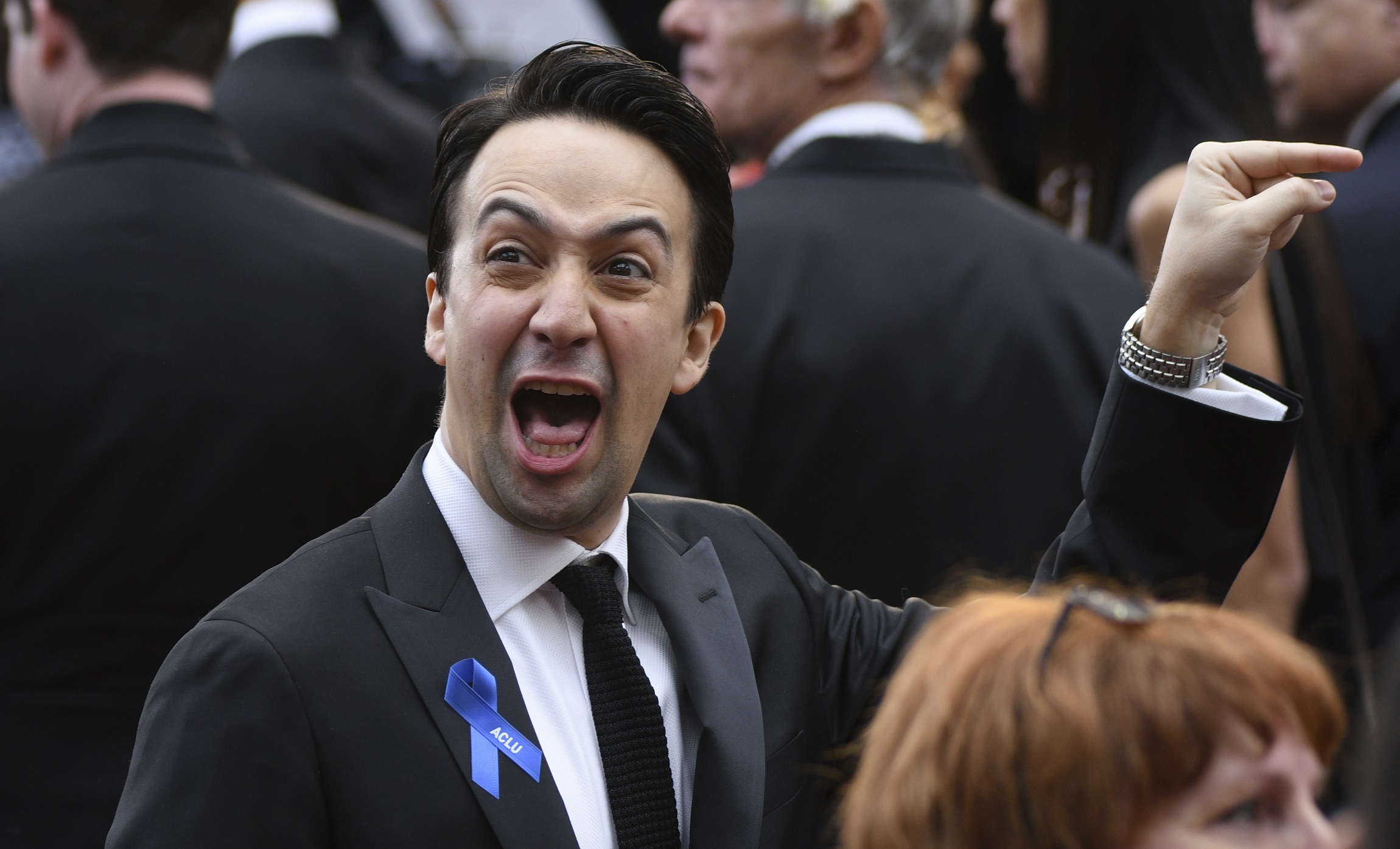 Celebrities are decked out with ACLU ribbons at the Oscars