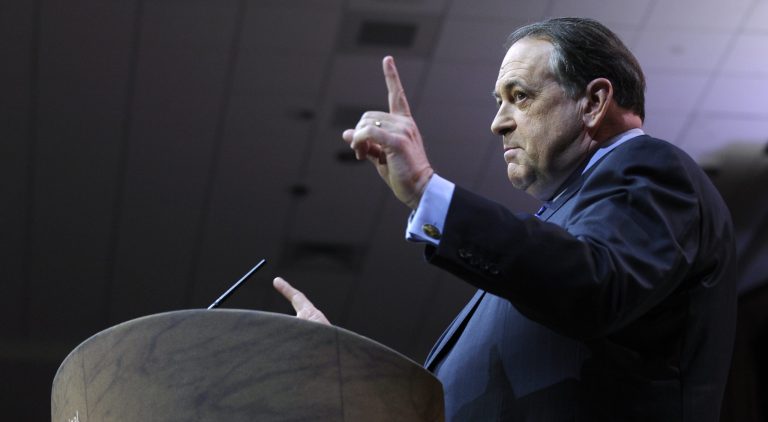 Former Arkansas Gov. Mike Huckabee speaks at the Conservative Political Action Committee annual conference in National Harbor, Md., Friday, March 7, 2014. (AP Photo/Susan Walsh)