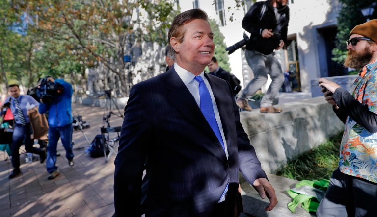 Paul Manafort leaves Federal District Court in Washington, Monday, Oct. 30, 2017. Manafort, President Donald Trump's former campaign chairman, and Manafort's business associate Rick Gates pleaded not guilty to felony charges of conspiracy against the United States and other counts. (AP Photo/Alex Brandon)