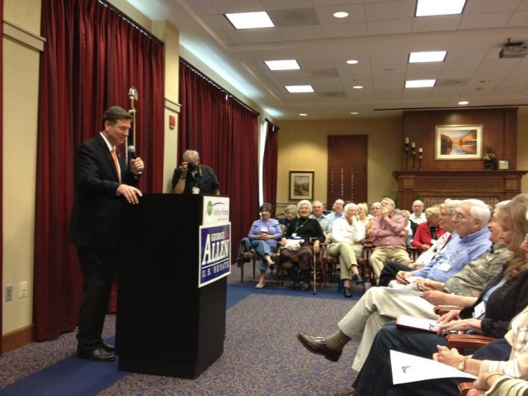 Republican Virginia Senate candidate George Allen campaigns at Ashby Ponds Retirement Community in Ashburn. (Steve Contorno/Examiner)
