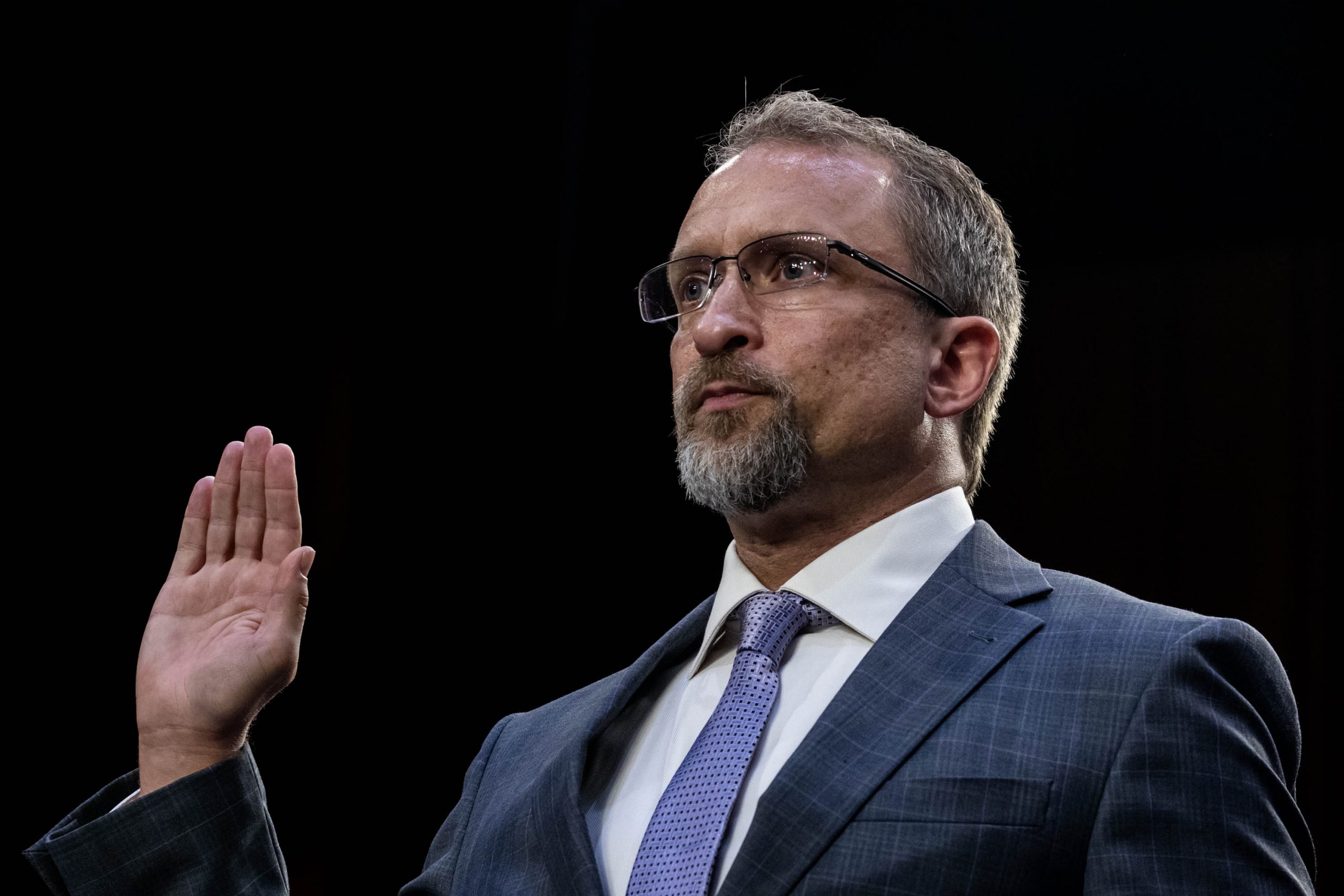 Peiter "Mudge" Zatko, former head of security for Twitter, is sworn in during a Senate Judiciary Hearing on Capitol Hill, Tuesday, Sept. 13, 2022. Zatko sent a whistleblower disclosure to lawmakers in July alleging Twitter's failures to safeguard its users' personal information.