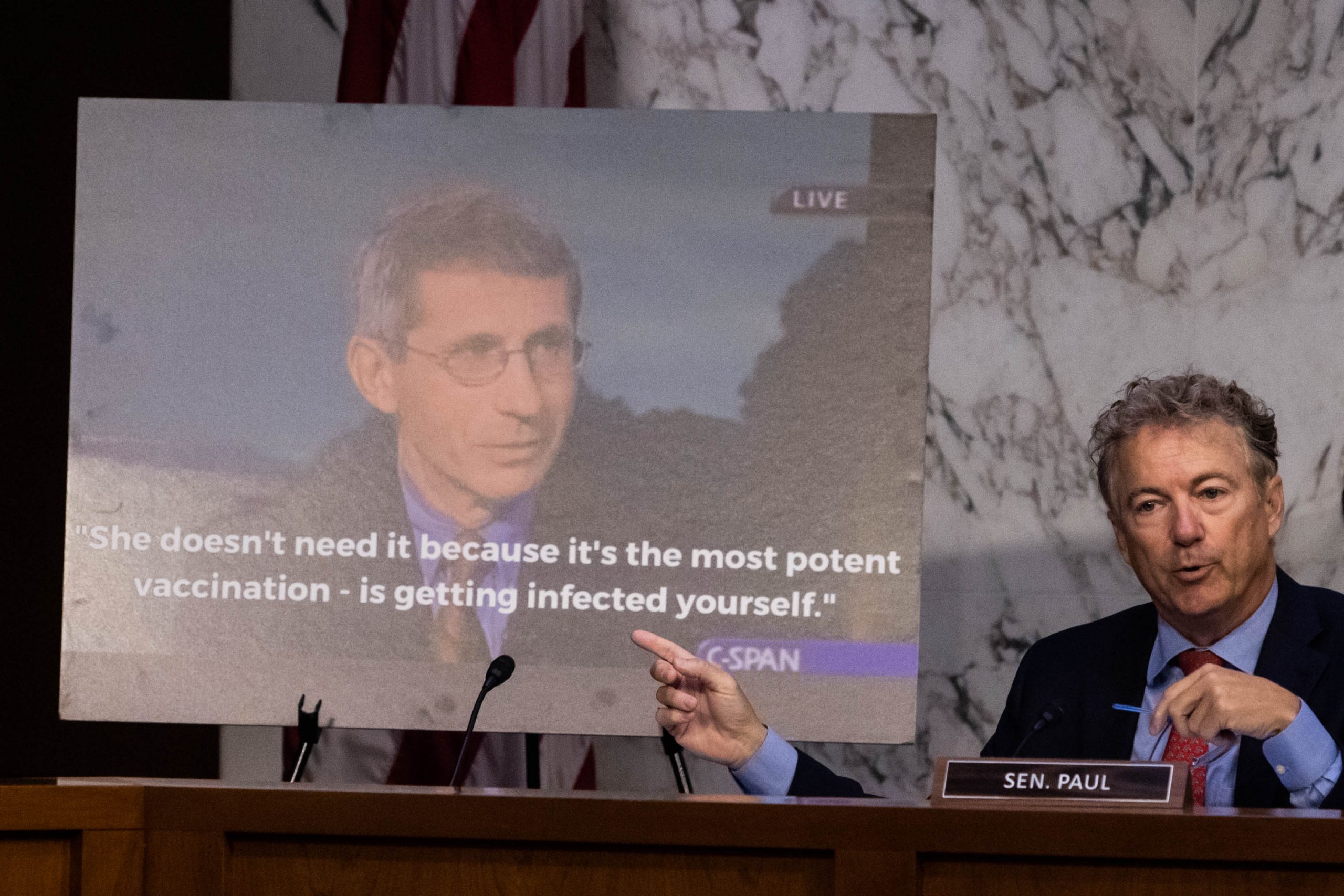 Sen. Rand Paul (R-KY) fires questions at Dr. Anthony Fauci during a Senate Committee on Health, Education, Labor, and Pensions hearing about the federal response to monkeypox on Capitol Hill, Sept. 14, 2022. The U.S. is working to contain the largest monkeypox outbreak in the world.