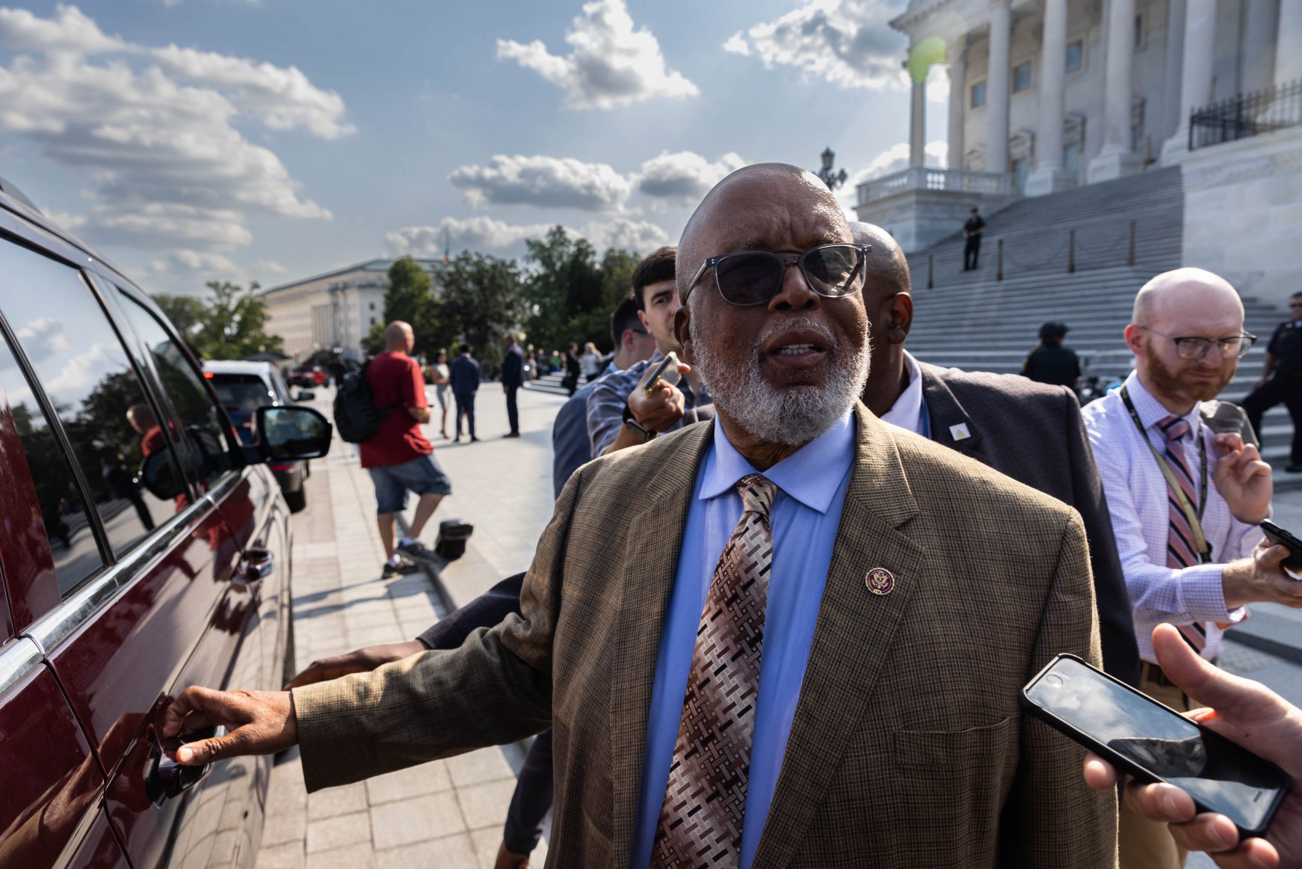 January 6th Committee Chairman Bennie Thompson takes questions from reporters about the upcoming Jan. 6 commission hearings after the last votes of the week at the Capitol, Sept. 15, 2022, in Washington, D.C.