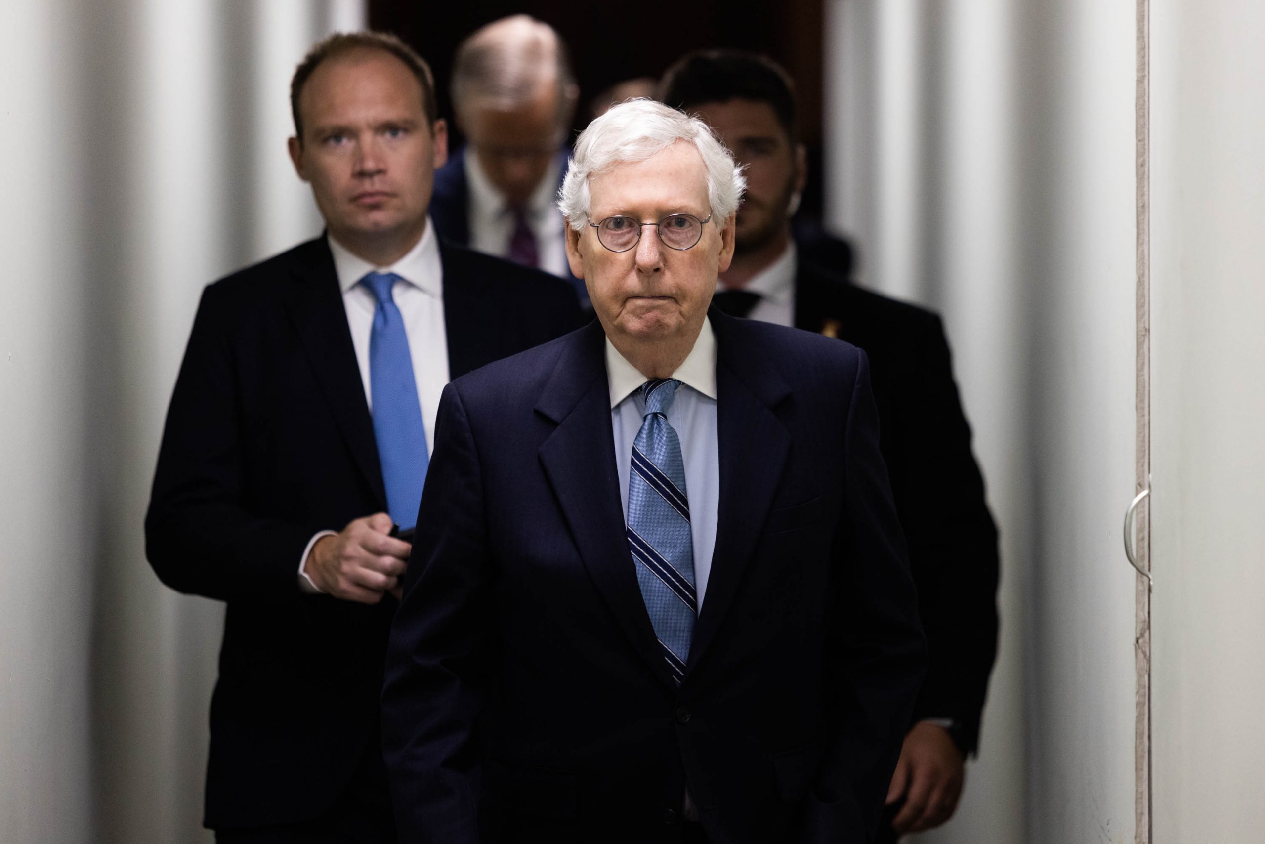 Senate Minority Leader Mitch McConnell, R-KY, walks to a news conference following a Senate GOP conference meeting on Capitol Hill, Tuesday, Sept. 20, 2022. On Tuesday, McConnell said the outcome of the tight Senate November election is a "jump ball."