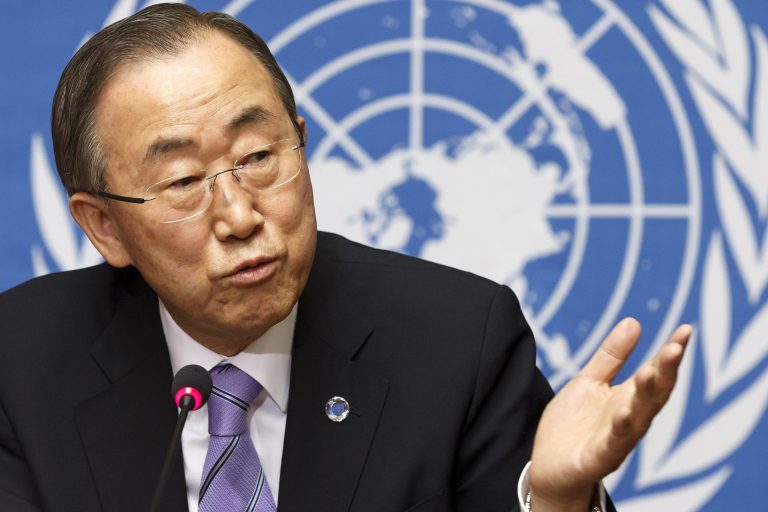 UN Secretary-General Ban Ki-moon speaks to the media during a press conference at the European headquarters of the United Nations in Geneva, Switzerland, on Tuesday, June 17, 2014. (AP Photo/Keystone,Salvatore Di Nolfi)