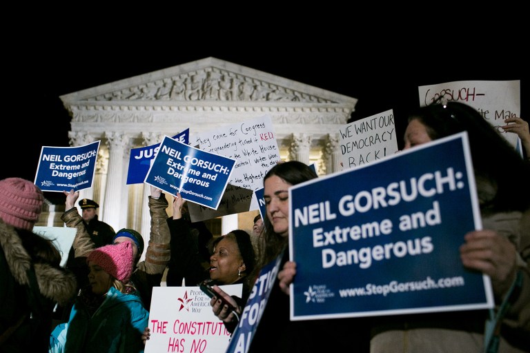 A liberal group blasted President Trump's decision to nominate Judge Neil Gorsuch to the fill the vacant Supreme Court seat as 