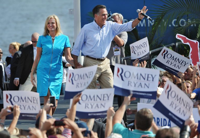 Republican presidential candidate Mitt Romney and his wife Ann in Jacksonville, Fla. (AP Photo)