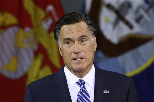 Republican presidential candidate, former Massachusetts Gov. Mitt Romney delivers a foreign policy speech at Virginia Military Institute (VMI) in Lexington, Va., Monday, Oct. 8, 2012. (AP Photo/Charles Dharapak)