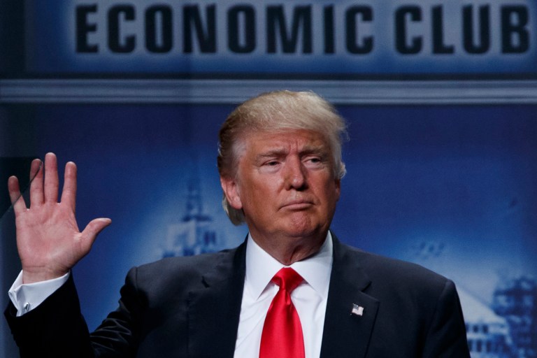 Donald Trump cut a much more serious figure Monday than he did last week, when he engaged needlessly in personal attacks and old controversies. (AP Photo/Evan Vucci)