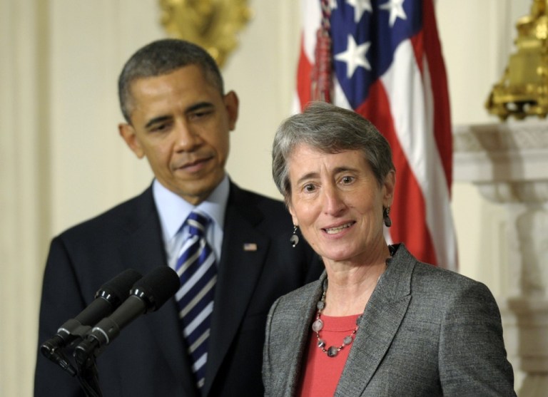 Secretary of the Interior Sally Jewel, seen here with President Obama at the White House, must respond to recommendations from two Inspector-General audits concerning waste and fraud resulting from government workers signing off on their own travel expenses. (AP Photo)