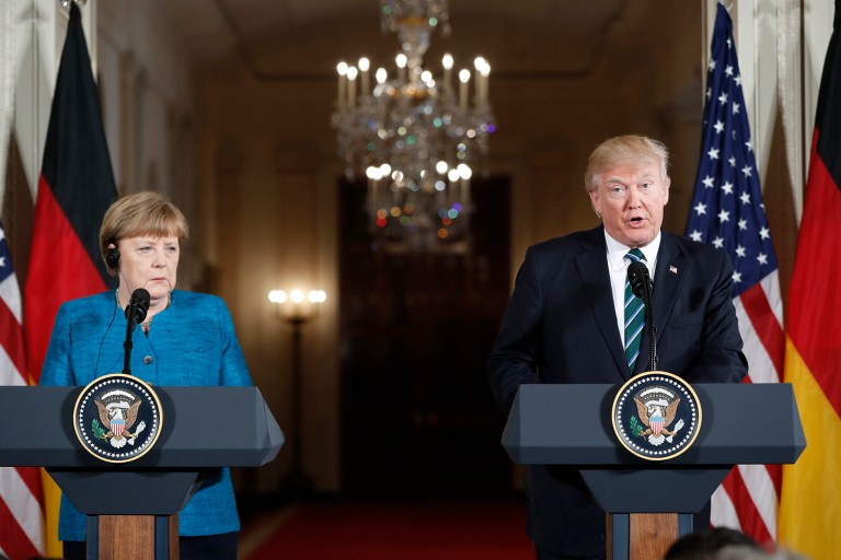 The incident created an awkward moment between the two leaders, who already have had chilly relations since Trump claimed Merkel was 