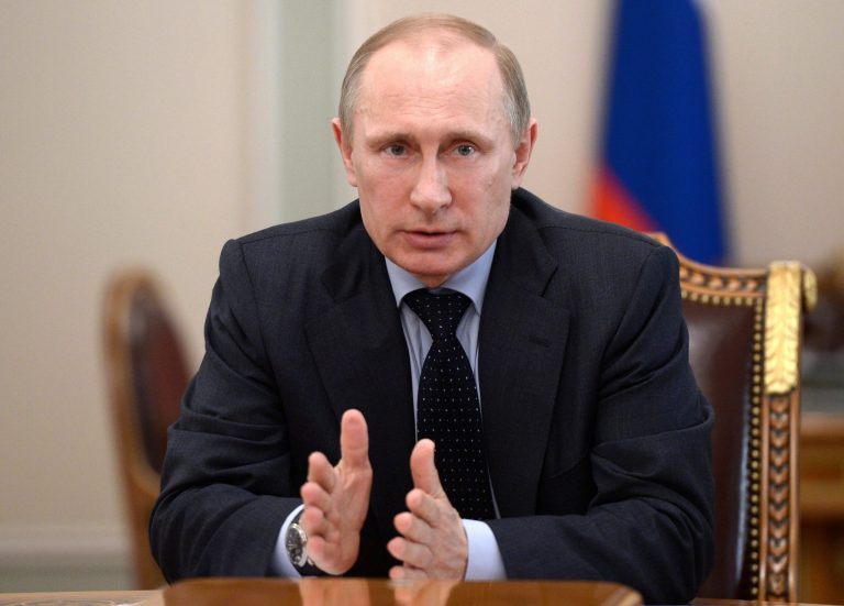Russian President Vladimir Putin speaks at a Security Council meeting in the Kremlin in Moscow, Russia on March 28. (AP Photo/RIA-Novosti, Alexei Nikolsky, Presidential Press Service)
