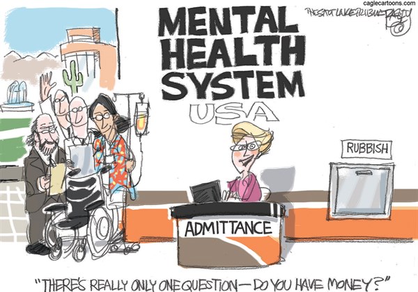 Editorial cartoon: Mental health trash chute