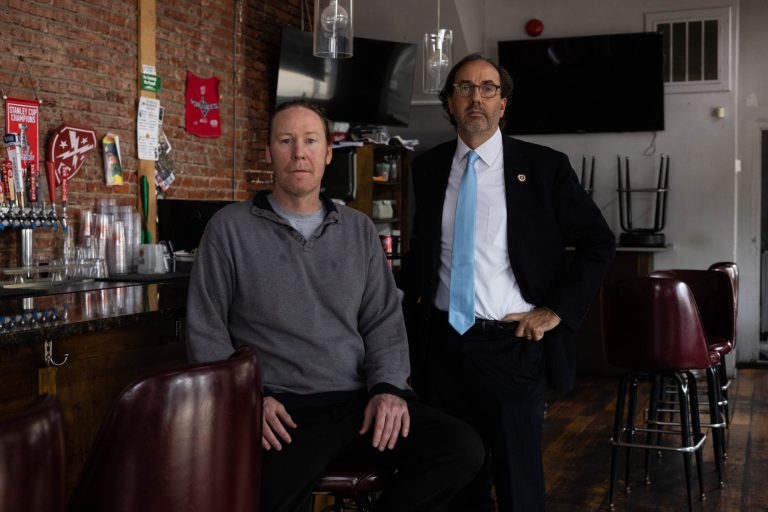 Eric Flannery, owner of the Big Board, and Robert Alt, president and CEO of the Buckeye Institute and the lawyer representing Flannery in court. 