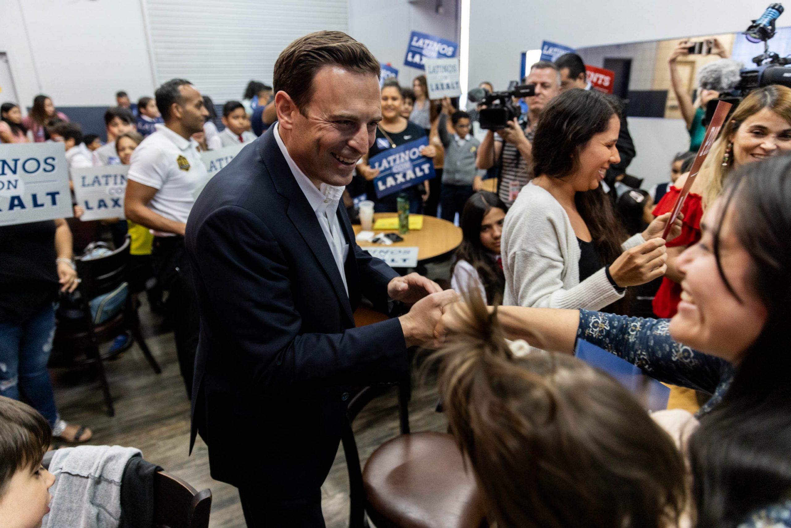 Nevada's Republican senatorial nominee, Adam Laxalt, arrives at a Latino outreach event in Las Vegas, Nevada, Thursday, October 20, 2022