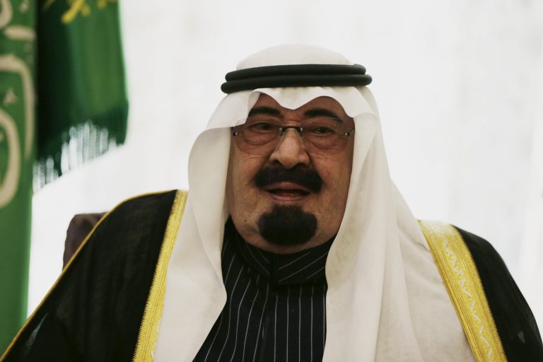 FILE - In this Sunday, Dec 29, 2013 file photo, Saudi Arabia's King Abdullah speaks during a meeting at the Saudi Royal palace, in Riyadh, Saudi Arabia. King Abdullah has ratified a new counter-terrorism law which went into effect Sunday, Feb. 2, 2014. Rights activists said that the law criminalizes speech critical of the government or society. It was published in full in the government's official gazette Um Al-Qura Friday. (AP Photo/Kenzo Tribouillard, Pool, File)