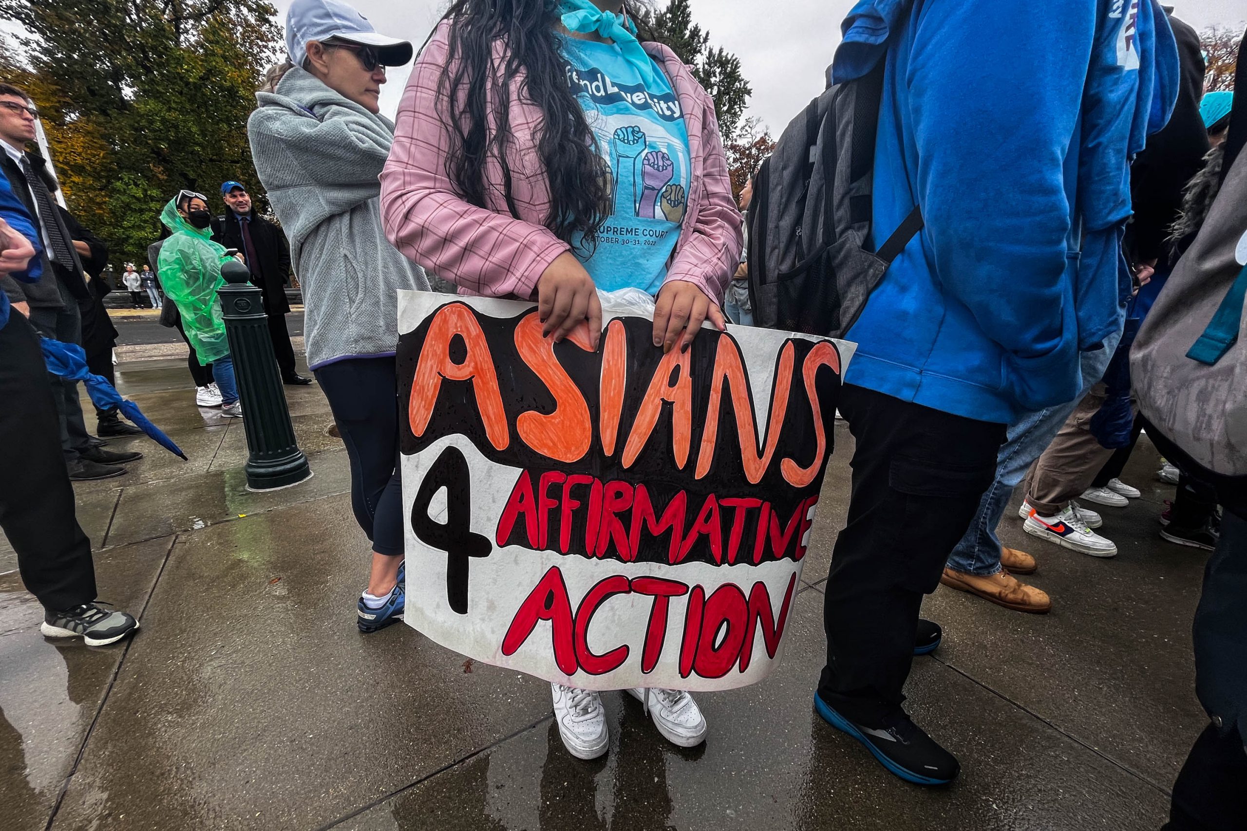 Students and activists rally outside the Supreme Court before oral arguments in two cases that could decide the future of affirmative action in college admissions, Monday, Oct. 31, 2022. 