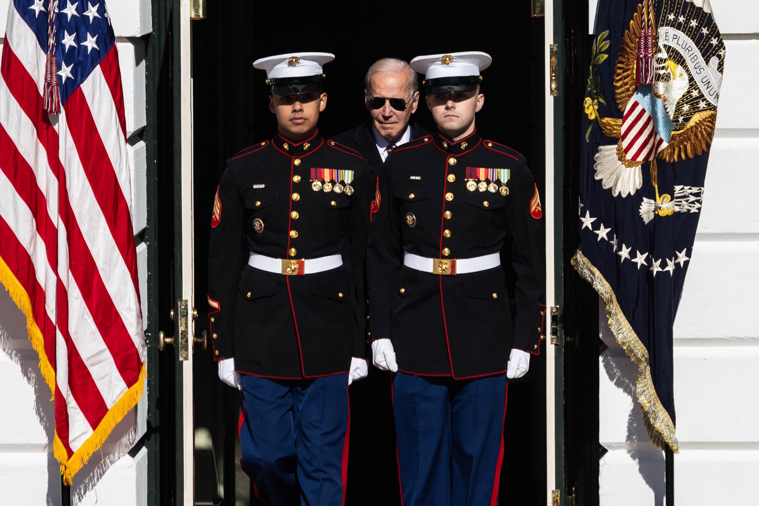 President Joe Biden arrives for a pardoning ceremony for the national Thanksgiving turkeys on the South Lawn of the White House in Washington on Monday, Nov. 21, 2022.