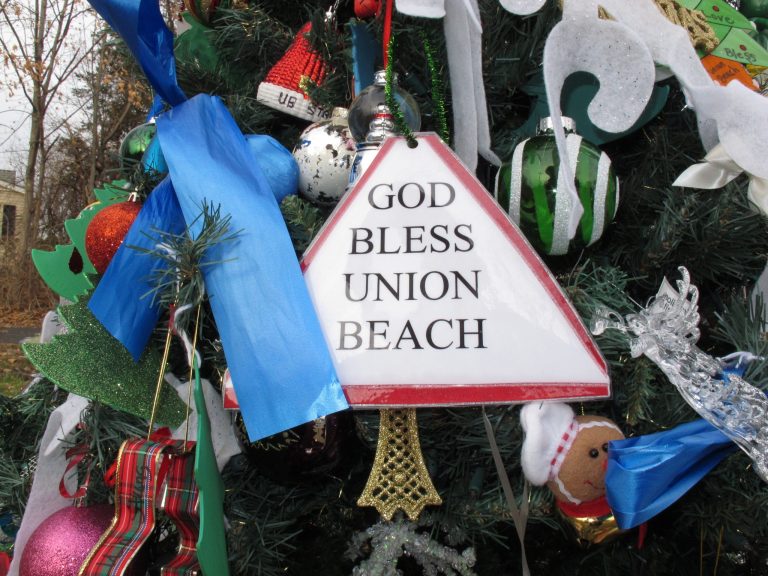   A hand-made ornament adorns the 