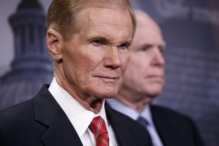Sen. Bill Nelson, D-Fla., and Senate Armed Services Committee Chairman John McCain, R-Ariz., right, during a news conference on Capitol Hill in Washington, Thursday, Feb. 5, 2015. (AP Photo/J. Scott Applewhite)