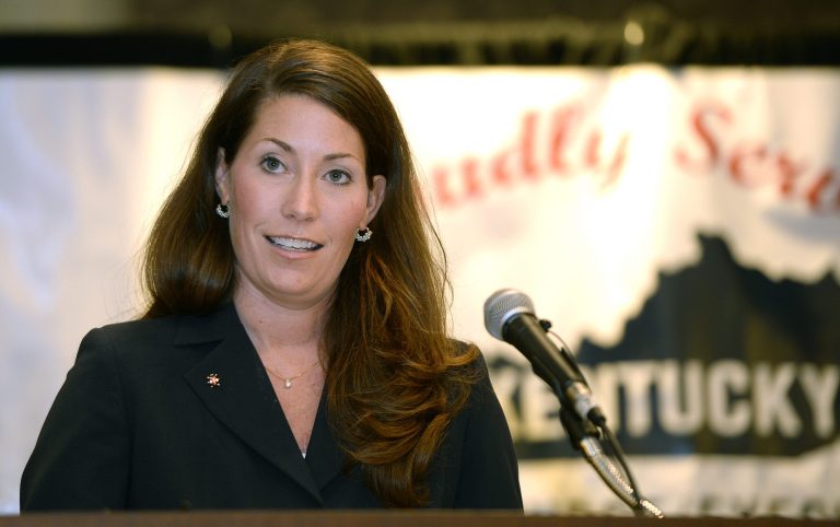 On Monday, a Bluegrass poll showed Alison Lundergan Grimes with a two-point advantage over Mitch McConnell, 46 to 44 percent. (AP Photo)