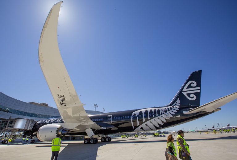 FILE - In this July 9, 2014 file photo, Air New Zealand and Boeing show off the first delivered 787-9 Dreamliner at Boeing's delivery center at Paine Field in Everett, Wash. Boeing reports quarterly financial results on Wednesday, July 23, 2014. (AP Photo/The Seattle Times, Mike Siegel, File) SEATTLE OUT; USA TODAY OUT; MAGS OUT; TELEVISION OUT; NO SALES; MANDATORY CREDIT TO BOTH THE SEATTLE TIMES AND THE PHOTOGRAPHER