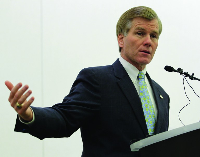 Virginia Gov. Bob McDonnell gestures during a speech at the Capitol as part of AP Day at the capitol  Thursday, Dec. 6, 2012 in Richmond, VA.  (AP Photo/Steve Helber)