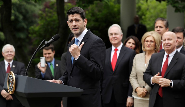 A political nonprofit aligned with Speaker Paul Ryan is coming to the aid of the Wisconsin Republican, who has faced criticism from all sides after helping to pass a bill to repeal and replace Obamacare. (AP Photo/Evan Vucci)