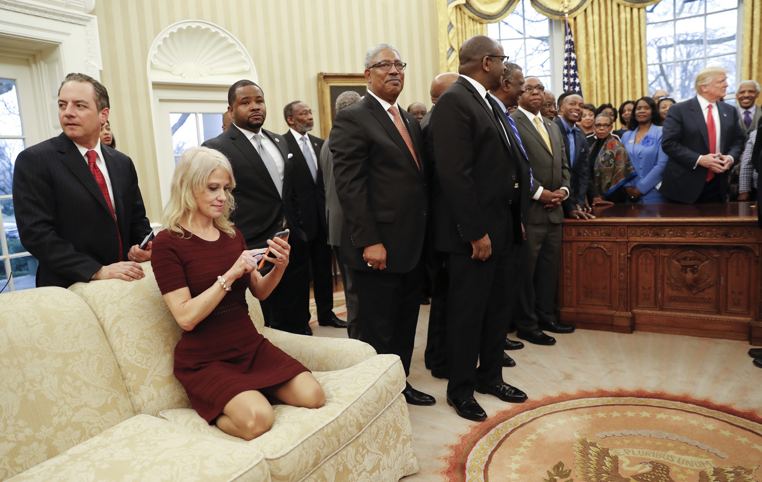 Twitter erupts over image of Kellyanne Conway kneeling on Oval Office couch
