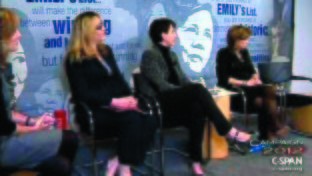 Emily's List talkers: Dee Dee Myers, Laura Reyes, Secretary-Treasurer AFSCME, Dawn Laguens of Planned Parenthood, and campaign specialist Ann Liston.
