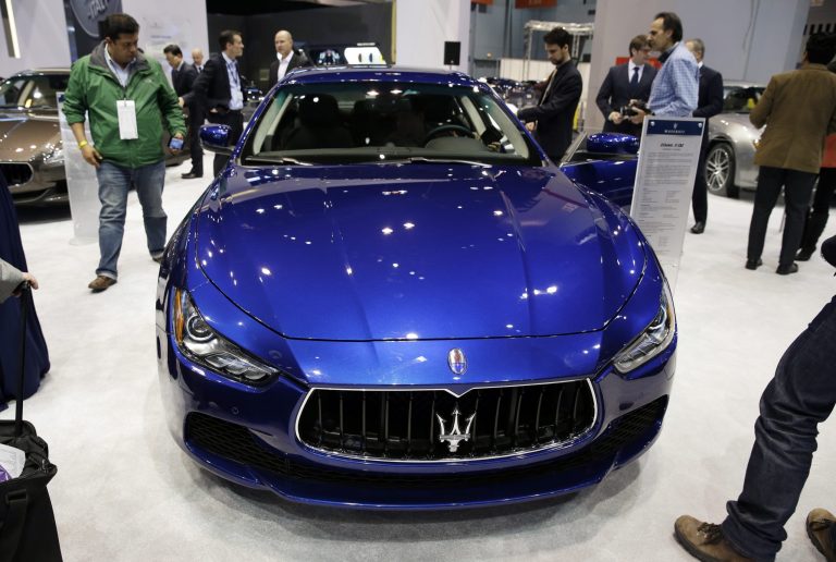 FILE - In this Feb. 6, 2014 file photo, Maserati Ghibli S Q4 is displayed during the media preview of the Chicago Auto Show at McCormick Place in Chicago. (AP photo/Nam Y. Huh, File)