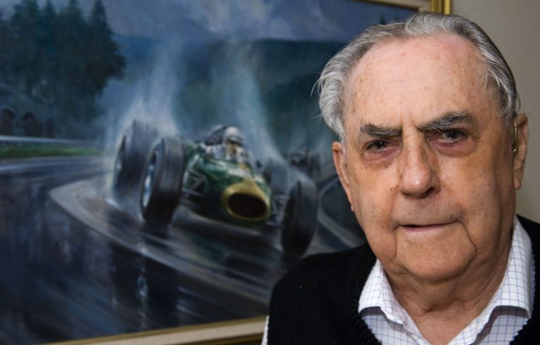 FILE - In this Sept. 8, 2009, file photo Jack Brabham poses for a photo at his home on the Gold Coast, in Australia. Three-time Formula One champion Brabham died early Monday, May 19, 2014, at his home on the Gold Coast, the Australian Grand Prix Corporation said. He was 88. (AP Photo/Steve Holland, File)