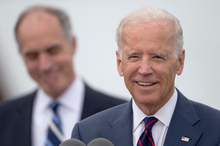 Biden stumped for Democratic Senate candidate Katie McGinty on Monday while accompanying Sen. Bob Casey on his way to a White House event. (AP Photo/Matt Rourke, File)