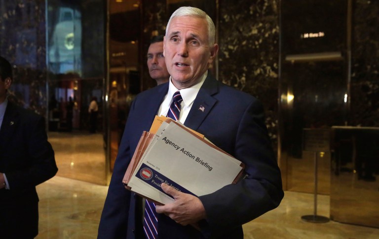 Vice President-elect Mike Pence hit the town Friday night, taking a break from White House transition-related business to see the Broadway musical 