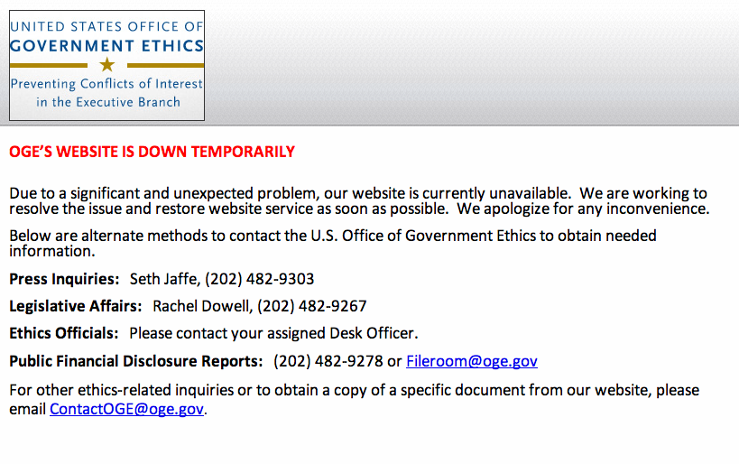 Government ethics office web site hacked
