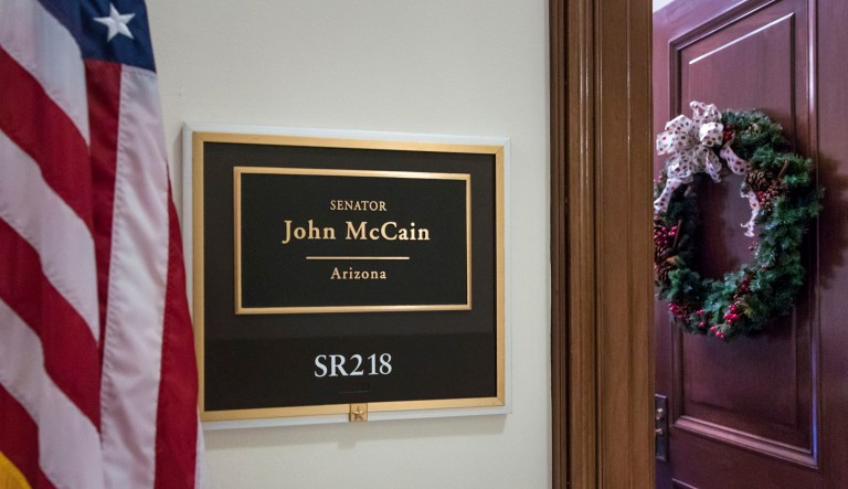 Sen. John McCain, 81, the fiery and seemingly tireless Armed Services chairman who is now battling brain cancer, spent the holidays in Arizona after being hospitalized at Walter Reed National Military Medical Center in December due to the side effects of chemotherapy. But there remains an unspoken question: Will McCain return to head the committee? (AP Photo/J. Scott Applewhite)