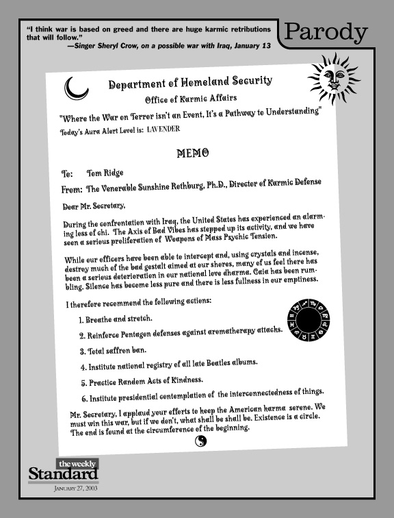 A memo from the Office of Karmic Affairs.