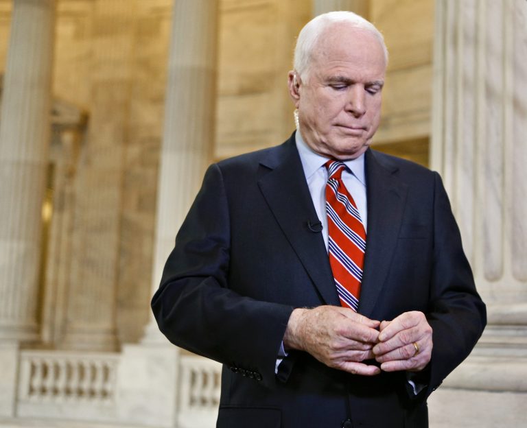 Sen. John McCain, R-Ariz., met with President Obama at the White House on Monday about Congress' choice on Syria. (AP/J. Scott Applewhite)